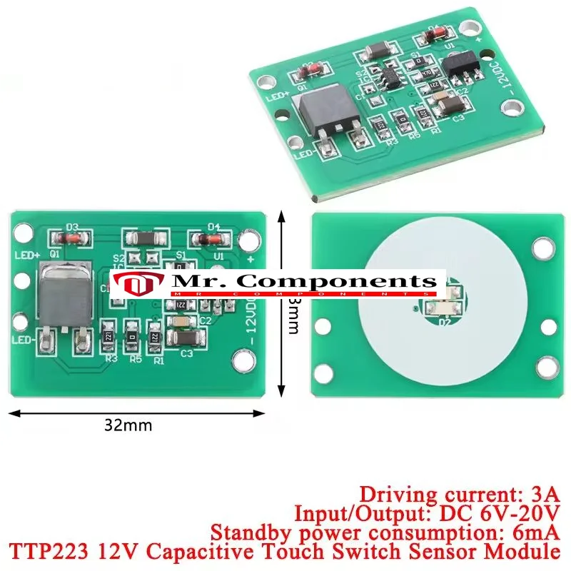 1PCS 12V Capacitive Touch Switch Sensor Module Push Button Touching Key Module Jog Latch With Relay DC 6-20V 3A TTP223 New