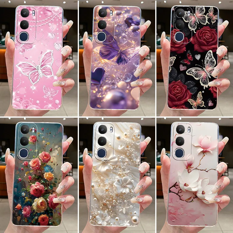 Etui na Vivo Y29 5G V2420, Vivo Y19s V2419, Przezroczyste Luksusowe Etui z Motywem Motyli, Kwiatów, w Stylu…