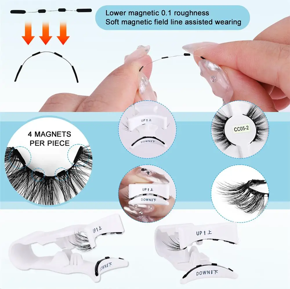 No necesita pegamento, alambre magnético suave, pestañas postizas, curvatura ajustable, Kit de pestañas magnéticas reutilizables, aspecto Natural con aplicador