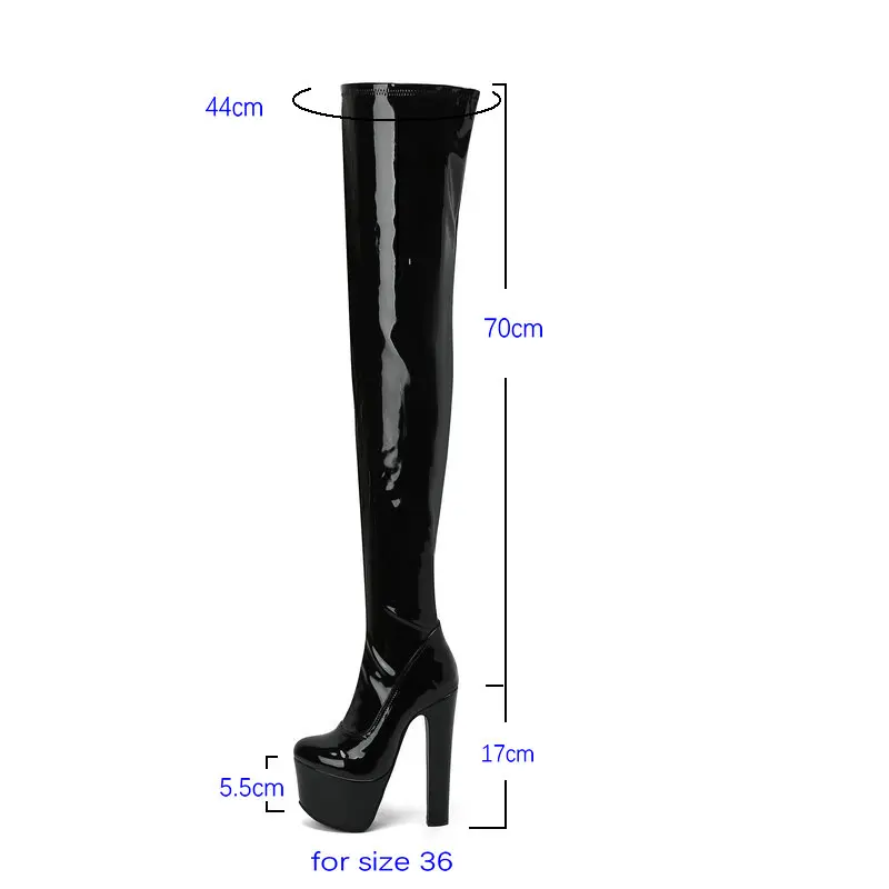 2024 Women Over the Knee Boots Platform Super Square High Heel 17CM Ladies Thigh Boots PU Leather Round Toe Sexy Party Shoes