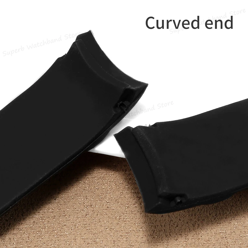 Universal Curved End Silicone Watch Band 16/18/20/22/24/26mm Soft Rubber Watch Strap Folding Buckle for Men Watch Replacement