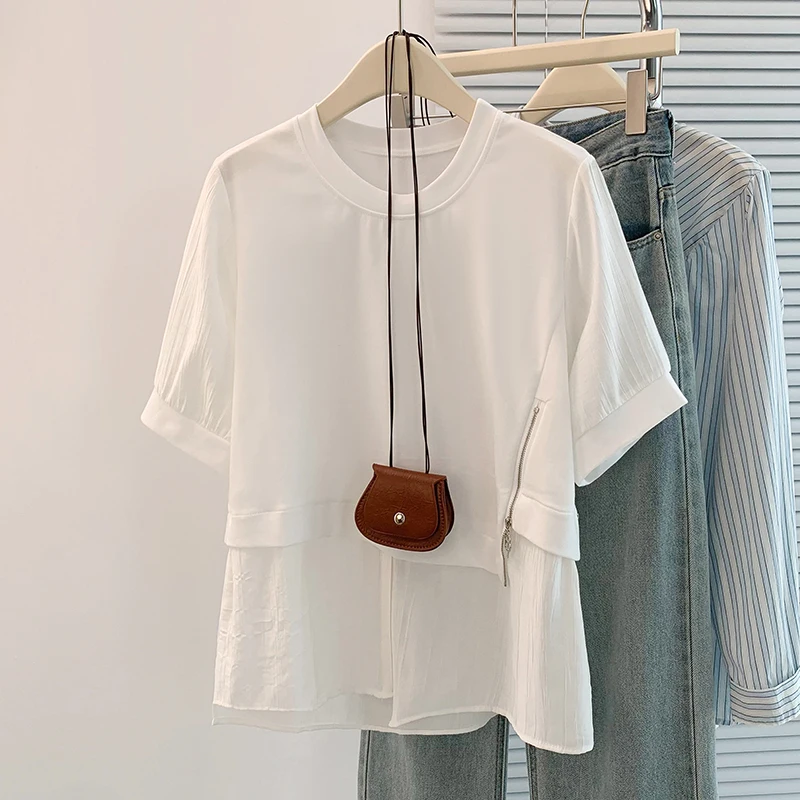 

Новая летняя свободная повседневная футболка больших размеров для похудения ort Sve Cover Belly Cotton Blend Удобный круглый топ Ne Top