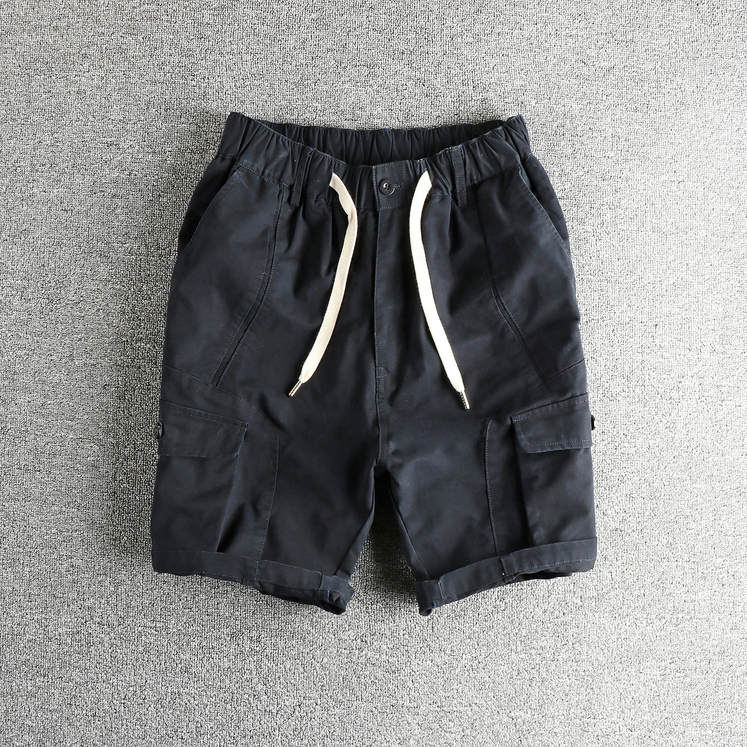 Amekaki retro three-dimensional cut design work shorts for men, all-cotton woven summer youth capri pants