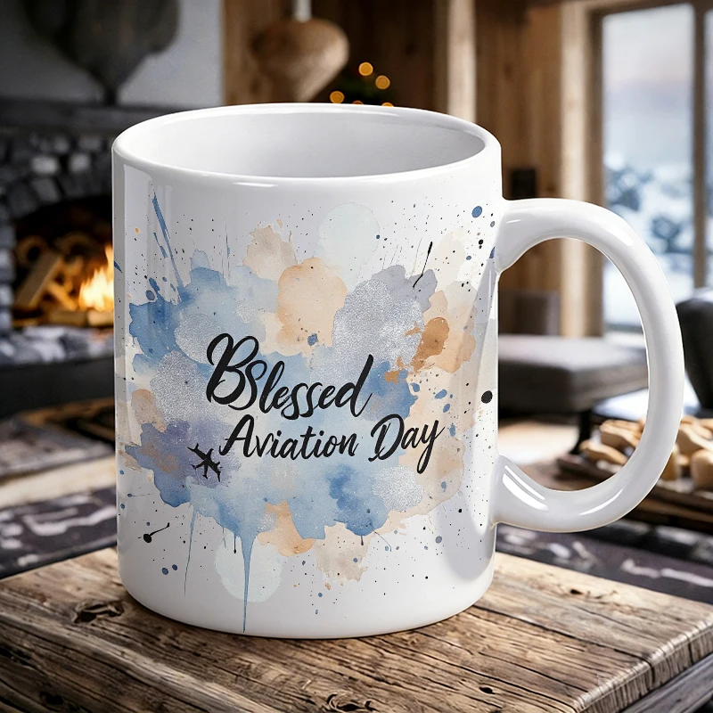 

Watercolor Style Aviation Day Ceramic Mug, Coffee Mug, Milk Cup, Office Tea Cup, Drinking Cup, Gift for Friends, Fade-Resistant