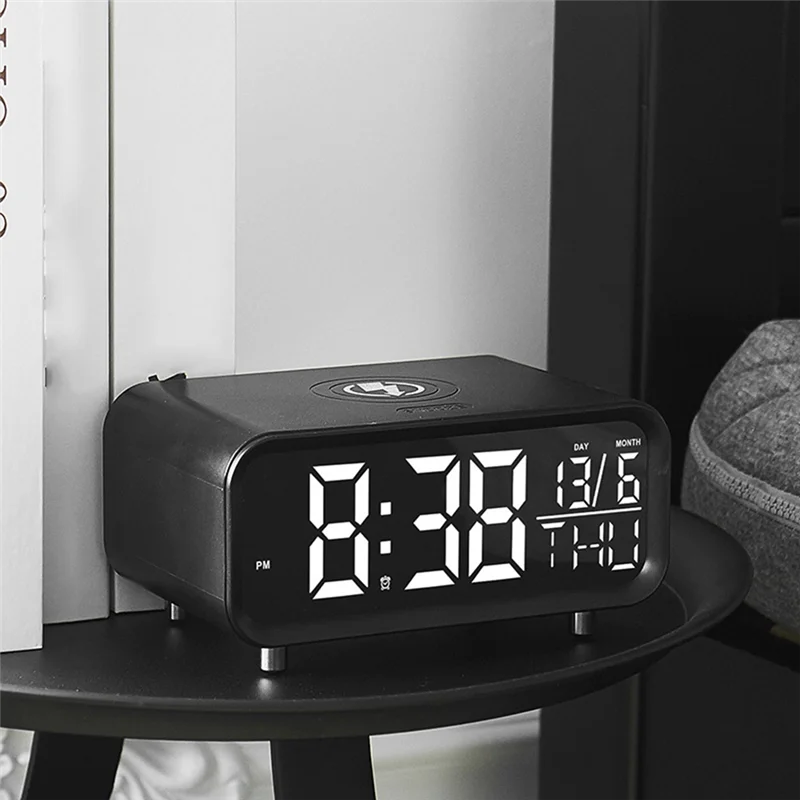 

A67M-LED Wireless Charging Desk Clock Multifunctional Night Light Clock Simple Hotel Alarm Clock Modern Decoration