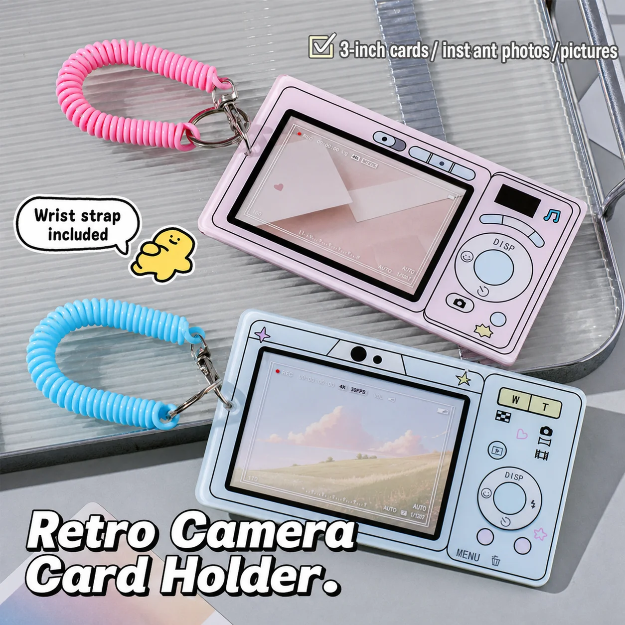 Acrylic Card Holder Scratch Resistant  Photo Sleeve Retro Camera Card Holder Retro Id Storage Bag Charm For Key Pendant