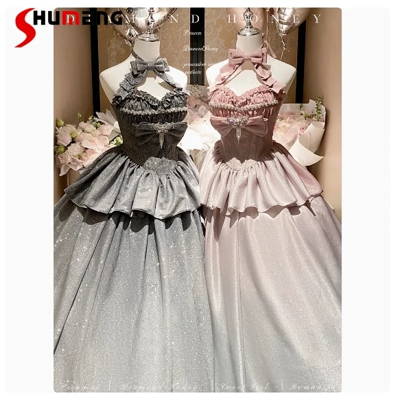 

Celebrity Style Long Lolita Princess Birthday Party Dress Female Slim Fit Bow Neck Tops and Skirts Set Two-piece Set Summer 2025