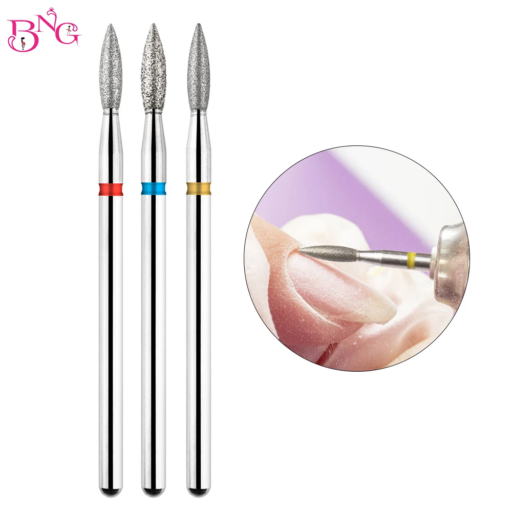 BNG E-File Nail Drill Bit for Manicure and Pedicure Russian Electric File Bits Diamond Flame Drop with A Rounded Tip