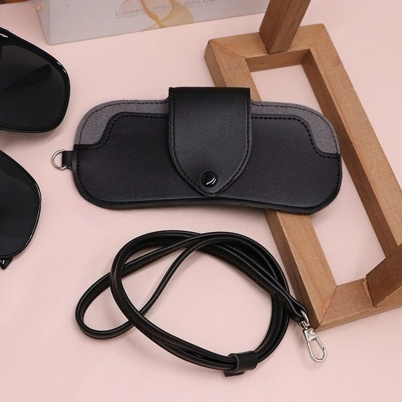 

New Fashion with Lanyard Leather Sunglasses Storage Bag Simple Solid Color Sunglasses Storage Bag Durable Glasses Bag