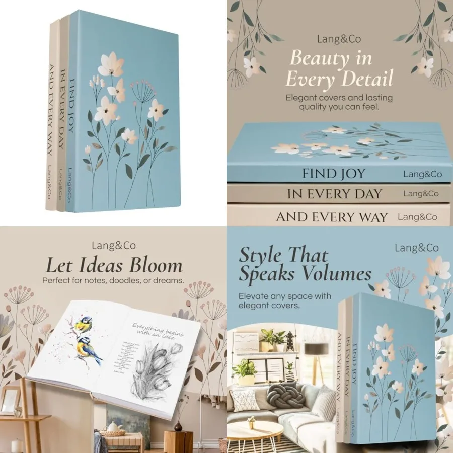 

Набор декоративных книг формата А5 5,8 x 8,3 дюйма с 3 цветочными подставками для книг в твердом переплете и записываемыми пустыми страницами и позвоночником Quo