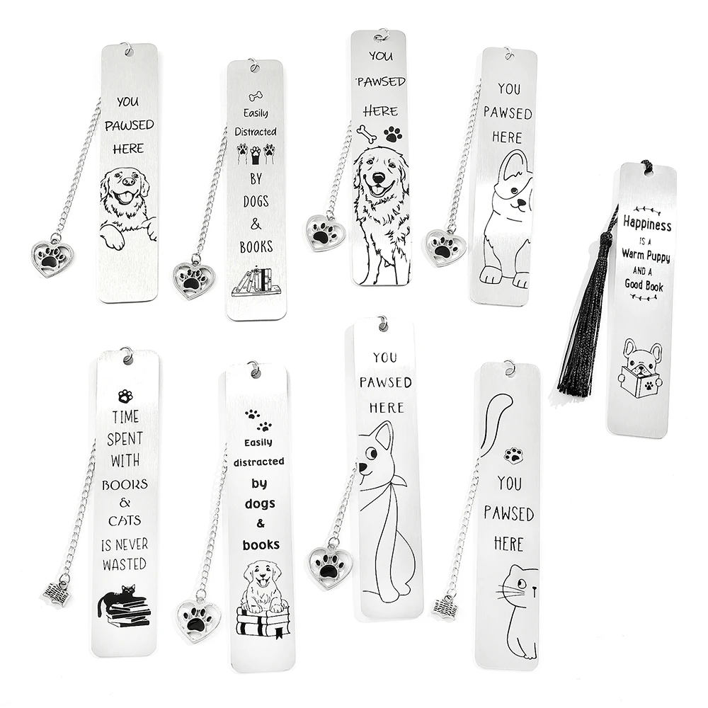 1PC stainless steel pendant bookmark for cats and dogs, daily surprise gifts, birthday gifts, marked stationery items on the pag