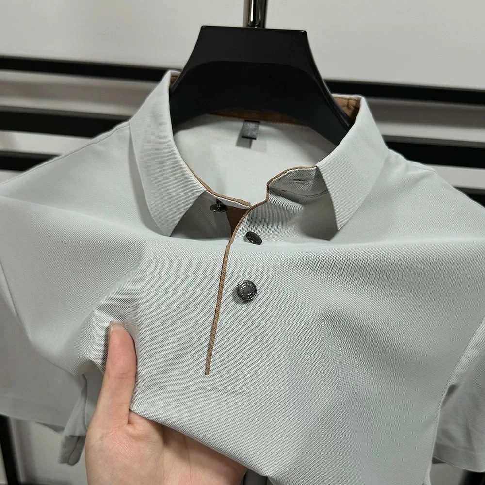 

High quality ice silk short sleeve polo shirt summer breathable cool no trace luxury fashion T-shirt solid color casual men wear