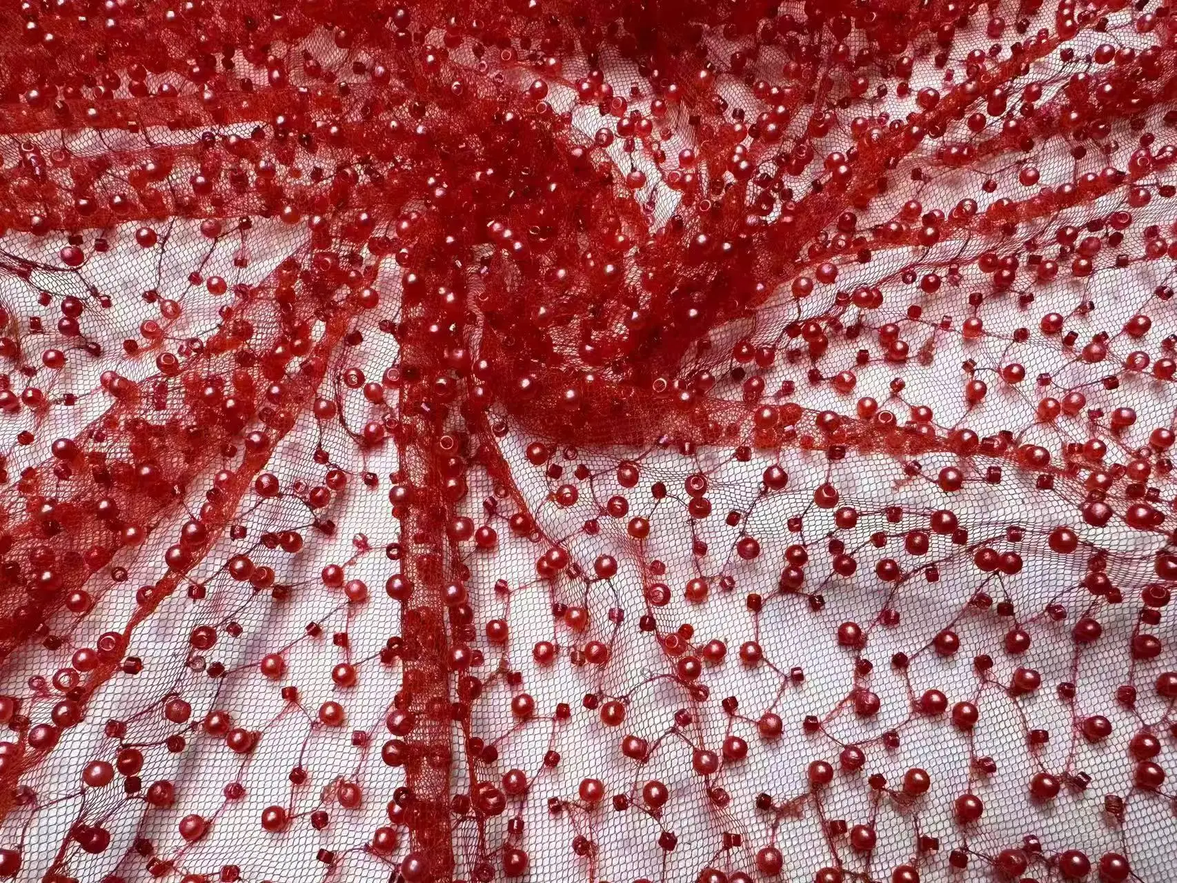 Latest Best Quality Elegant Delicate Embroidered Soft Mesh lace With Lots Beads Fabric For Wedding Evening Dress U_GE1985