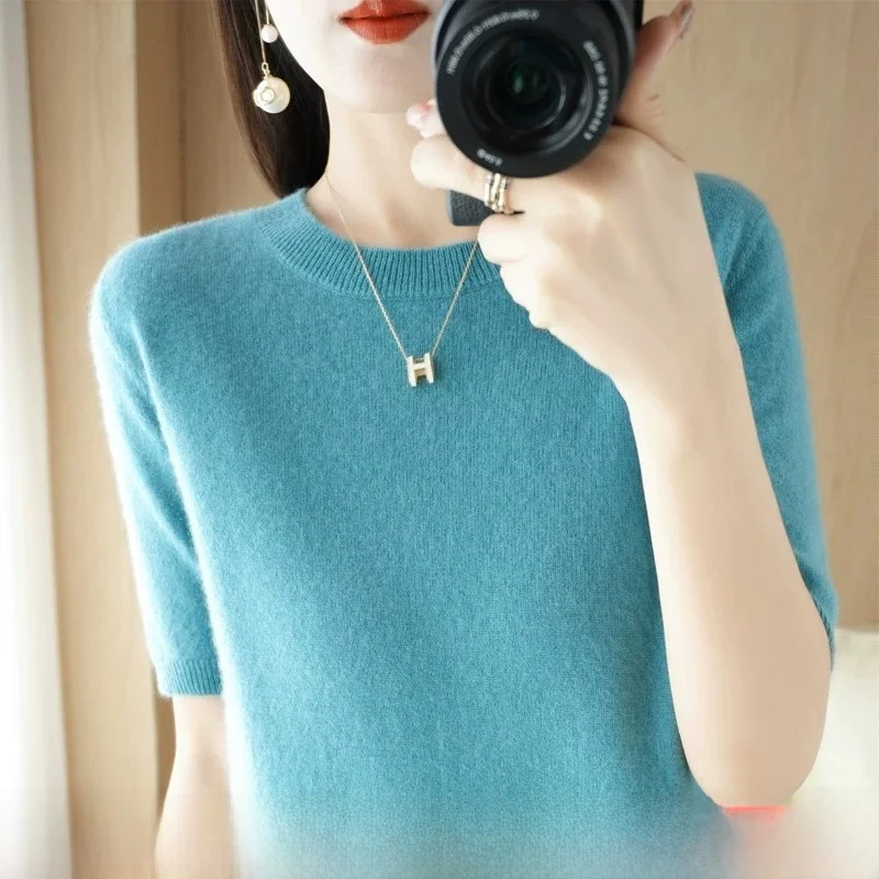

Весна-лето, новый круглый шерстяной свитер Ne Camere ort Sve 00, женский свободный корейский вязаный базовый свитер, футболка...