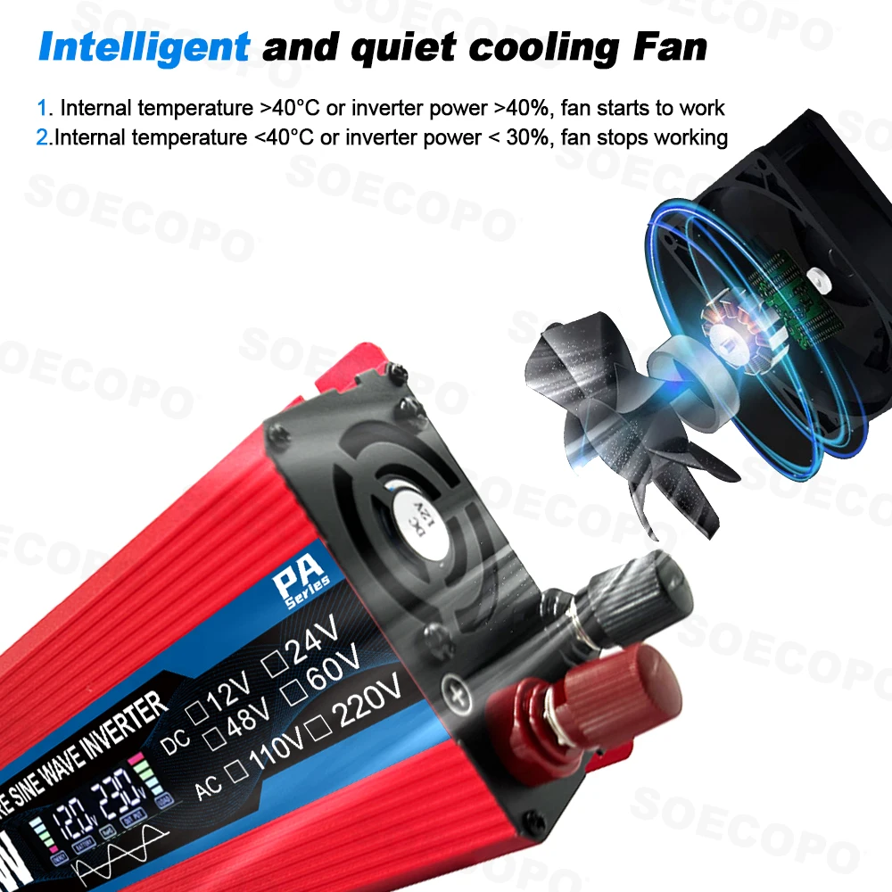 SOECOPO Inwerter 12V na 110V 7000W Czysta Fala Sinusoidalna Inwerter Solarny DC 12V/24V/48V/60V na AC 110V/220V Dom Kemping RV