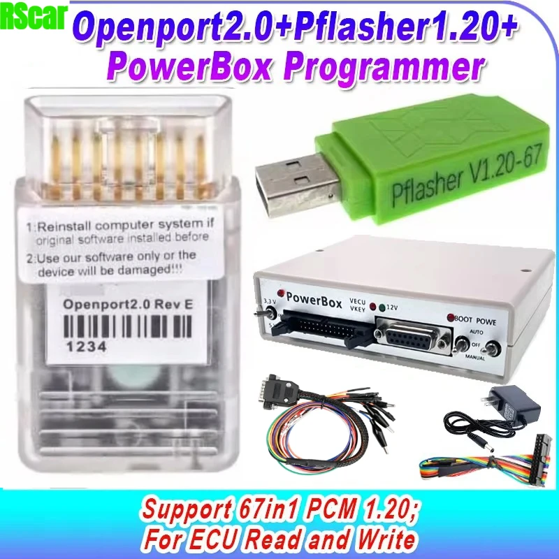 NEWBest Power Box ECU Programmer JTAG PowerBox for PCM Flash Via J2534 Work with Openport 2.0 Power Box Connectors Full Adapters