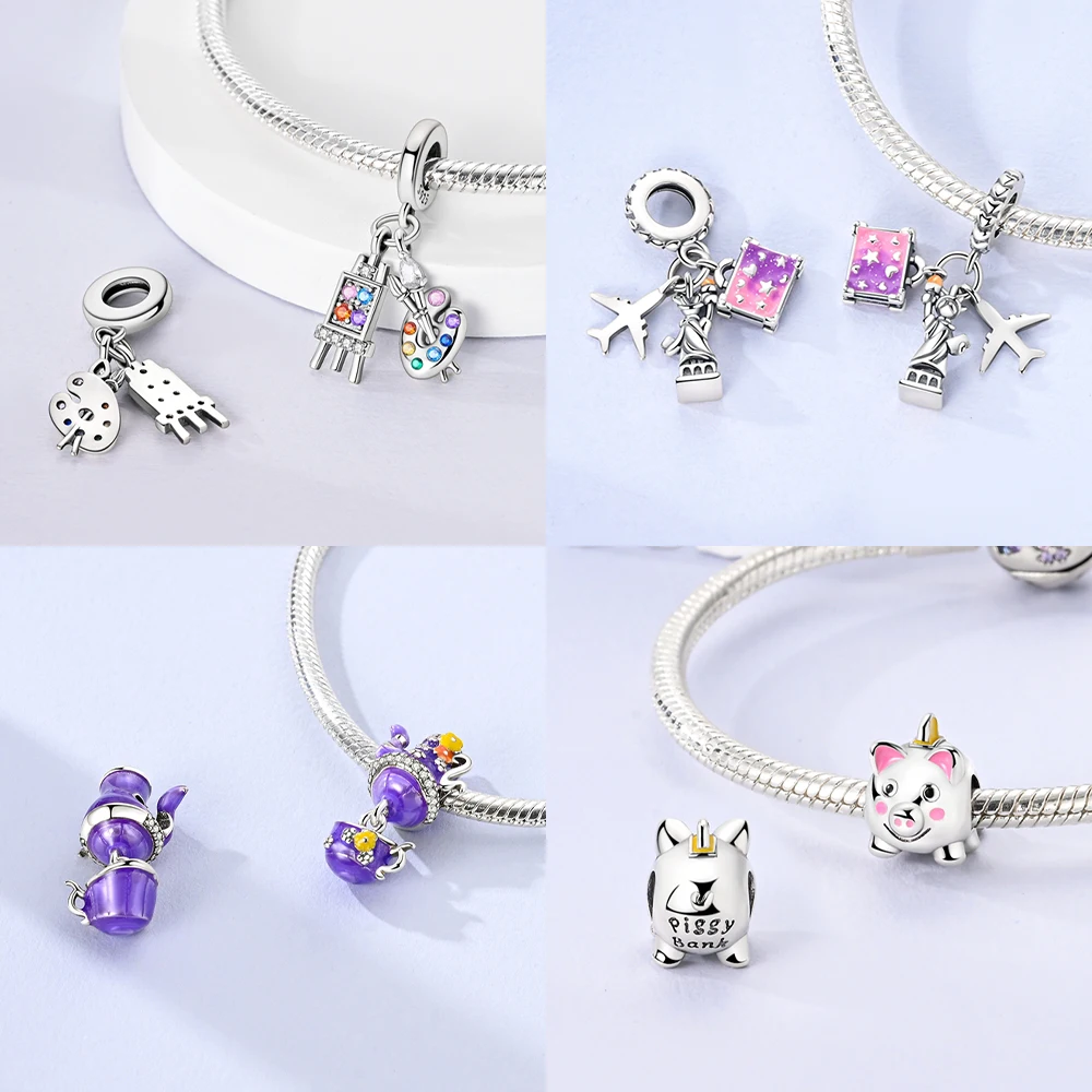 Silver Plated Original 925 Bag Charms Clock Statue Of Liberty Airplane Beads Fit Original Bracelets Jewelry Gifts for Women