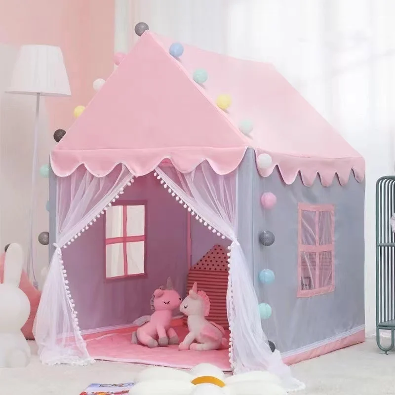 Duży namiot zabawkowy dla dzieci 1.35M Wigwam składane namioty dla dzieci Tipi Baby Play House Girls różowy zamek księżniczki wystrój pokoju dziecięcego