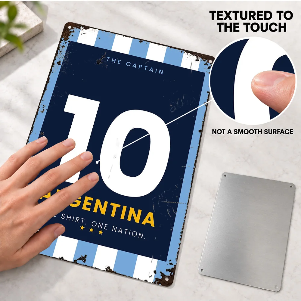 Lionel Messi Argentina Captain 10 Football Printed Poster Personalized Aluminum Sign Typographic Design Wall Art For Game Room