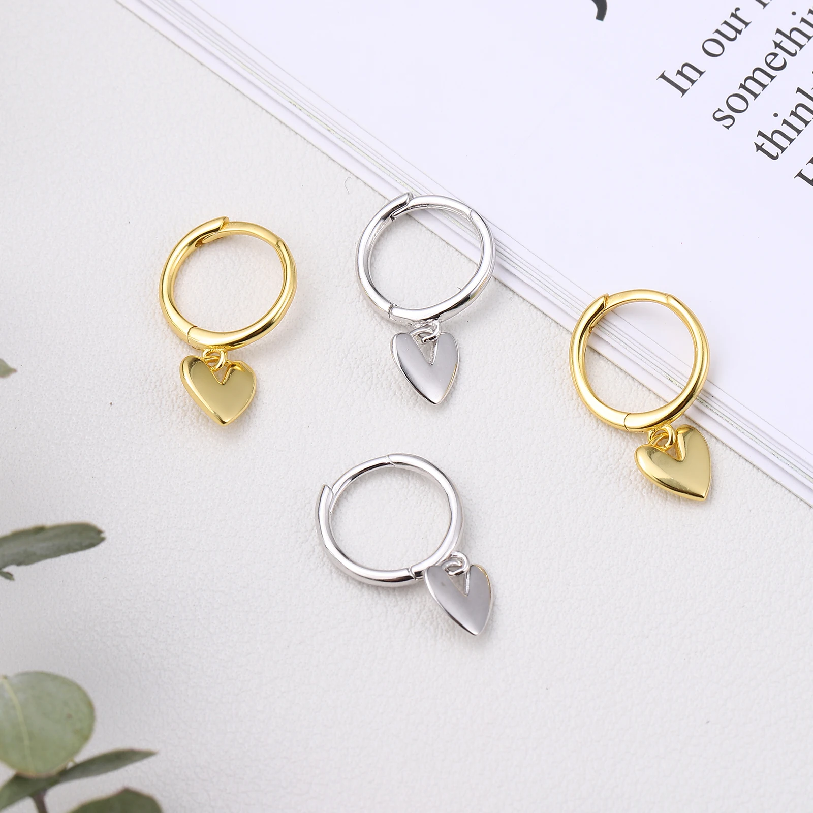 

2 Pairs Jewelry Heart-shaped Earbud Earrings Drop S925 Sterling Silver Hoop for Women