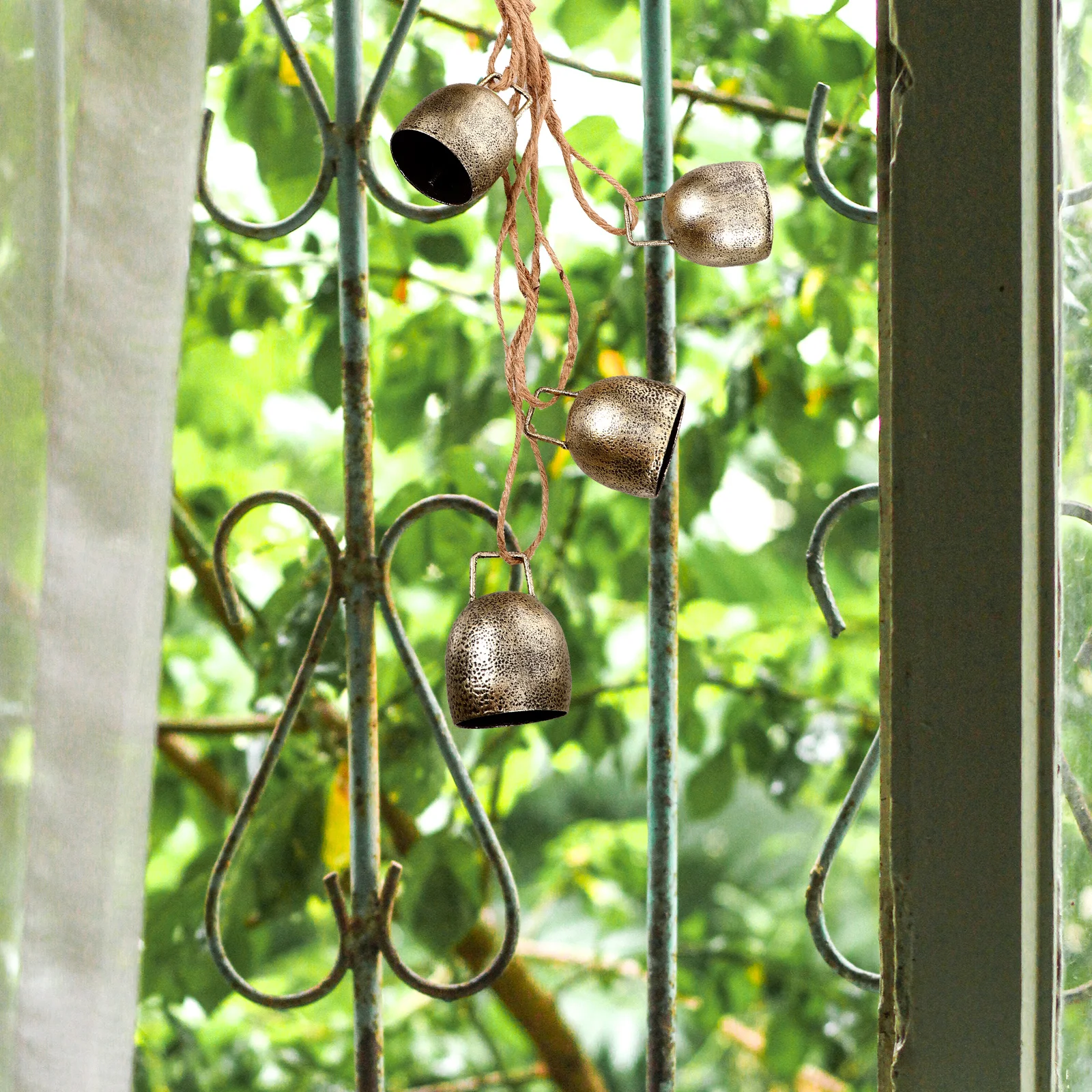 

4pcs Copper Wind Chimes 480mm Hemp Rope Hanging Bell Decor Cowbell Sound Vintage Balcony Garden nament Durability Retro Style