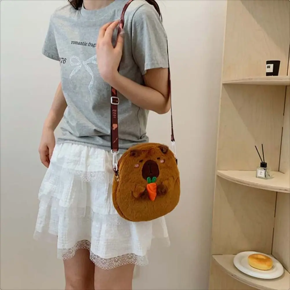 Sac à main en peluche Capybara de dessin animé, sac à bandoulière en peluche Capybara, sac à main à fermeture éclair, grande capacité, animal mignon