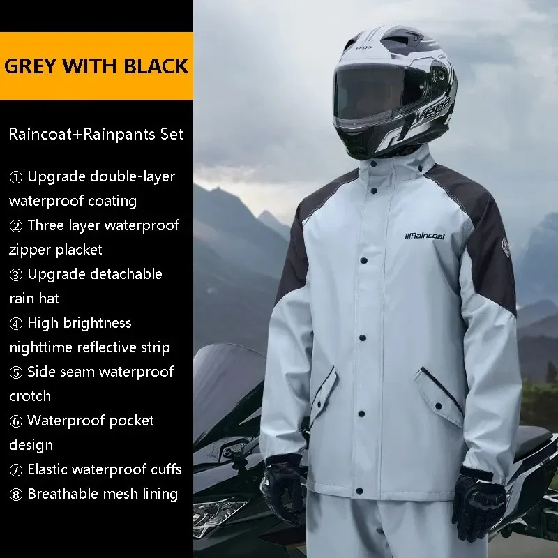 

Unisex Motorcycle Raincoat Set Rainproof Breathable Split Jacket and Pants Night Reflective Scratch and Wear Resistant Design