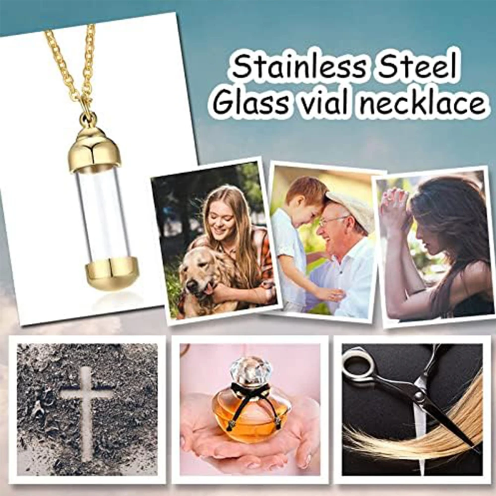 Stainless Steel Tube Glass Cremation Jewelry Urn Necklace for Ashes Openable Container Vial Tube Pendant  Necklace Jewelry Gift