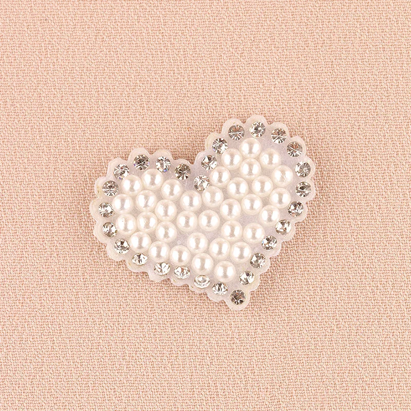 10Pcs Faux Pearl Rhinestone Heart Patches, DIY Hair Clip Materials, Clothes & Hat Appliques for Women Handcrafts