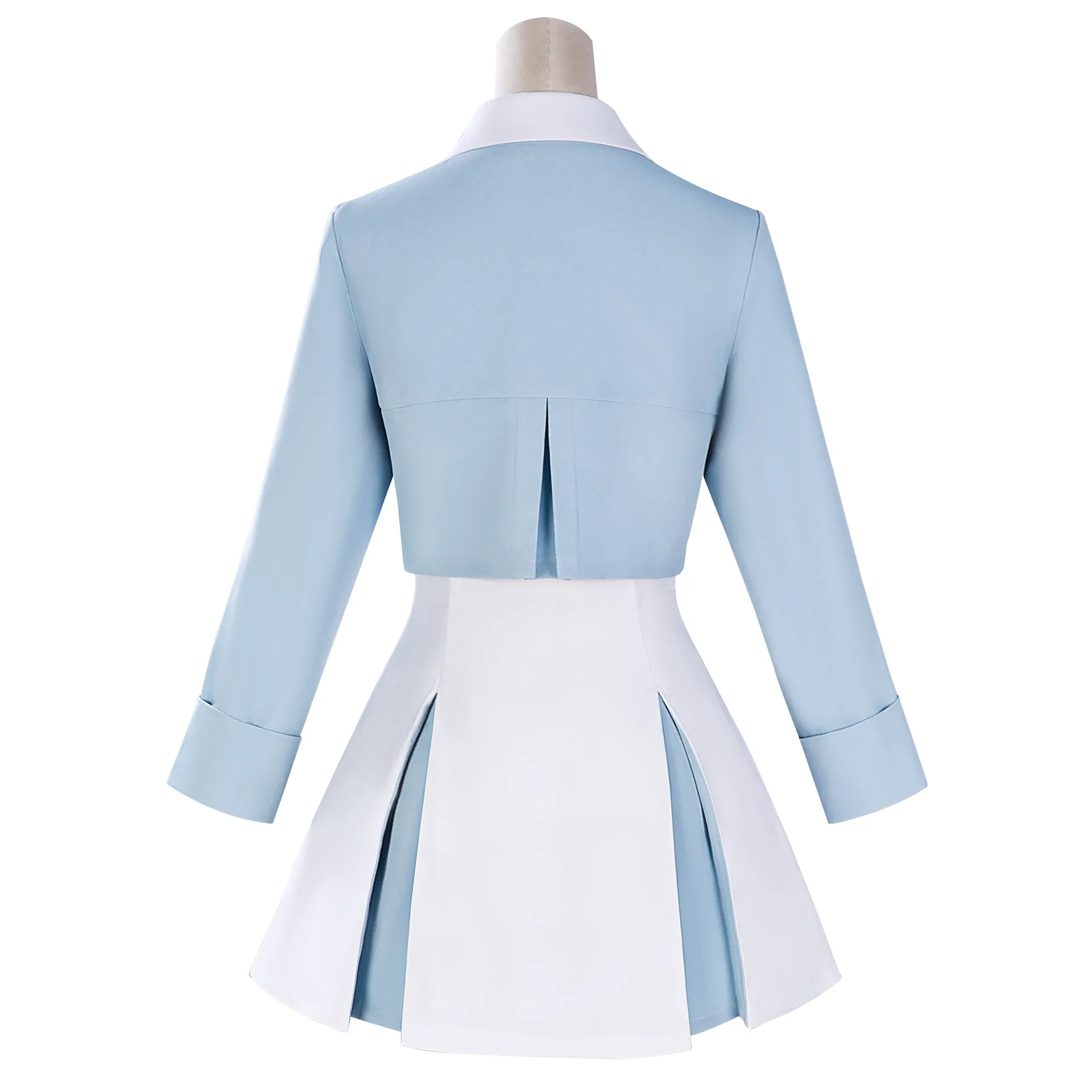 Halloween Anime Sakura Cosplay Costume Blue White Two Pieces Outfit Lapel Short Jacket Pleated Skirt Set Woman School Uniform - view 6