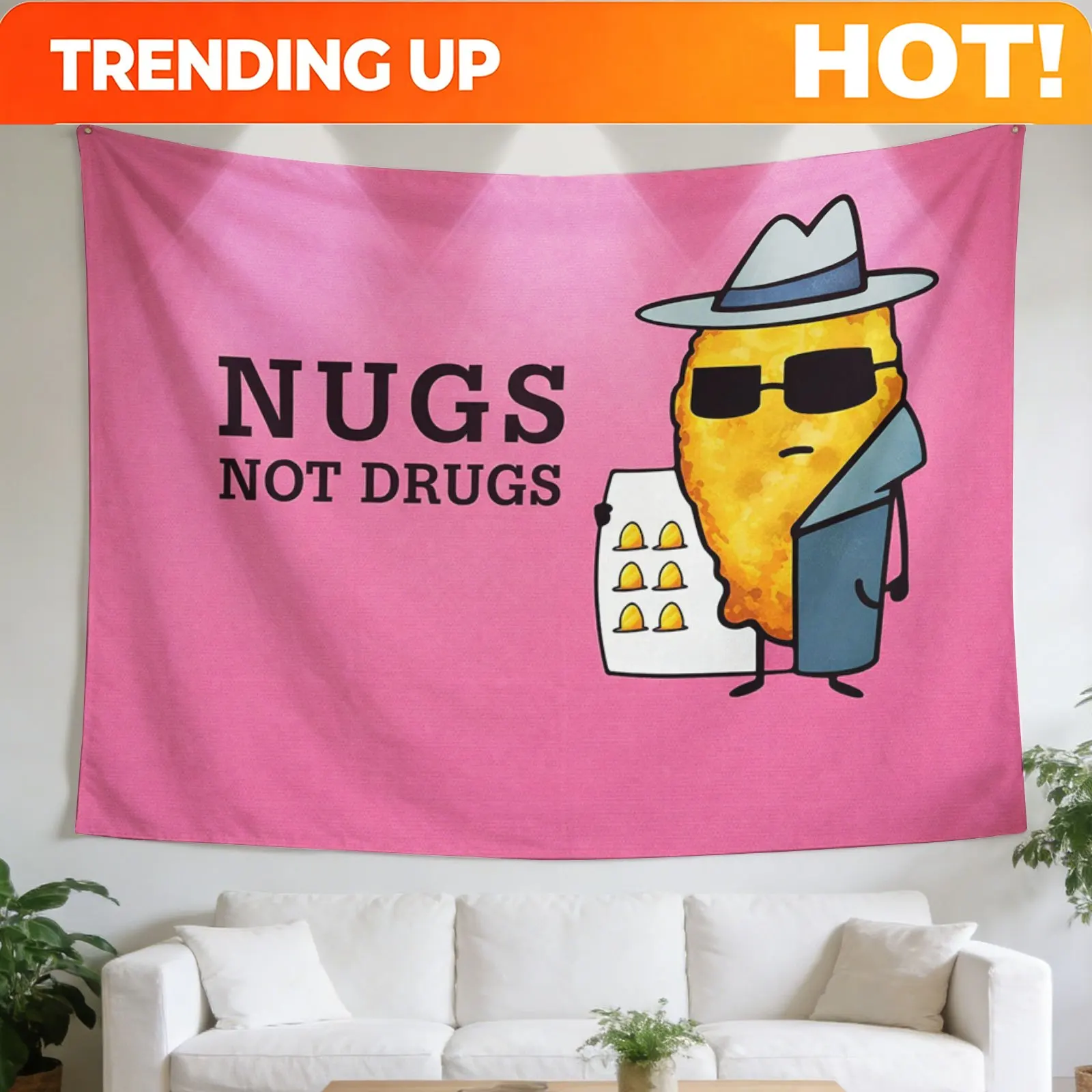 Customize 2D Flat, [2D Flat Printing] 1 Large Size Pattern Printing Tapestry- Nugget, Spy, Nugs Not Drugs, Humor, Chicken Nugget