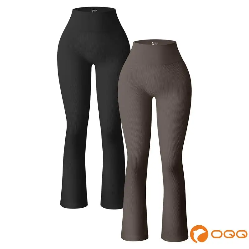 

OQQ Women's 2 Piece Yoga Pants Ribbed Seamless Workout High Waist Bell Bottoms Flare Leggings