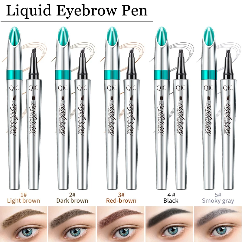 Lápis de sobrancelha de esboço de quatro garras preto marrom cinza líquido lápis de sobrancelha à prova d'água de longa duração 3d microblading caneta de sobrancelha 1 peça