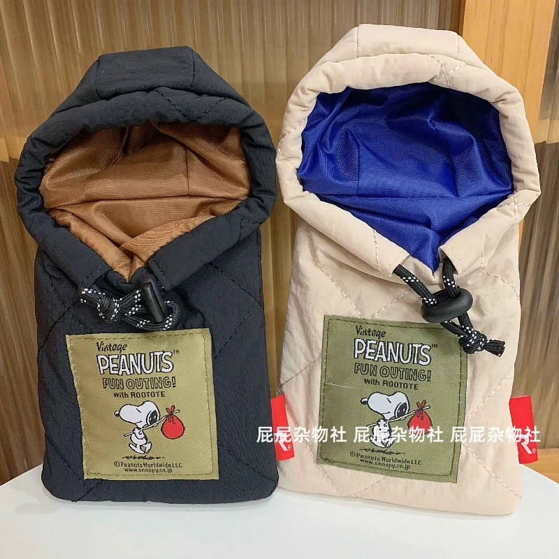 

New Cute Cartoon Snoopy Down Jacket Diamond Mini Mobile Phone Bag Daily Girl Crossbody Silk Cotton Lanyard Change Card Bag Gift