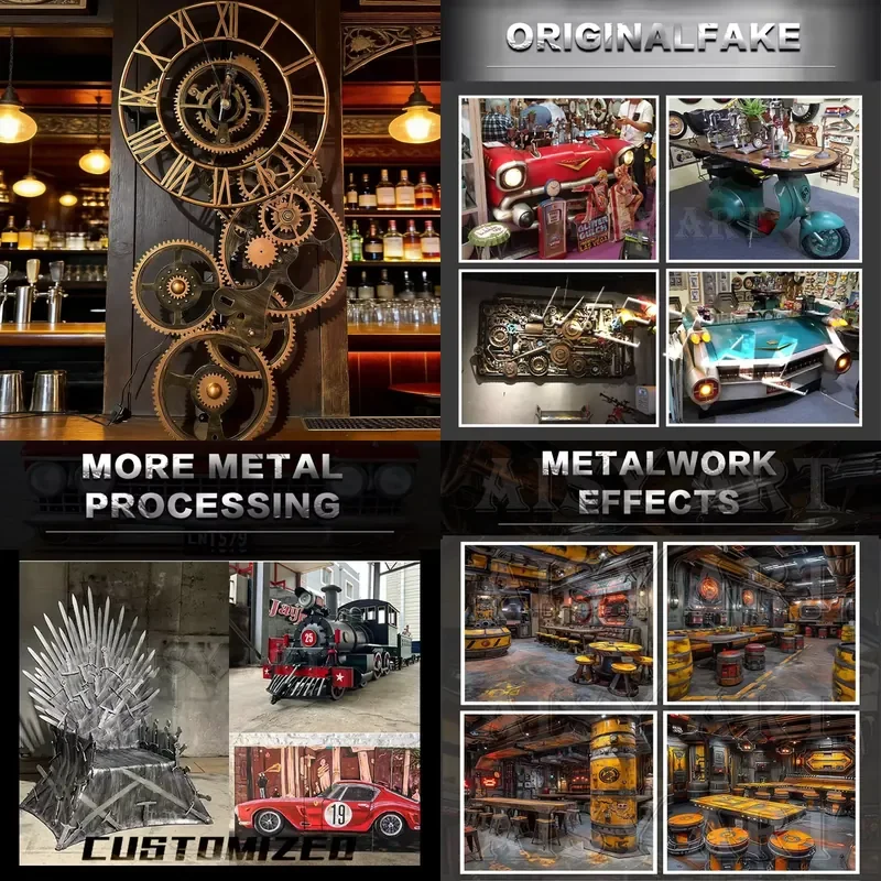 Giant Moving Gear Wall Clock Industrial Steampunk Metal Art Wall Decor Retro Roman Numeral Clock for Bar Restaurant Decor