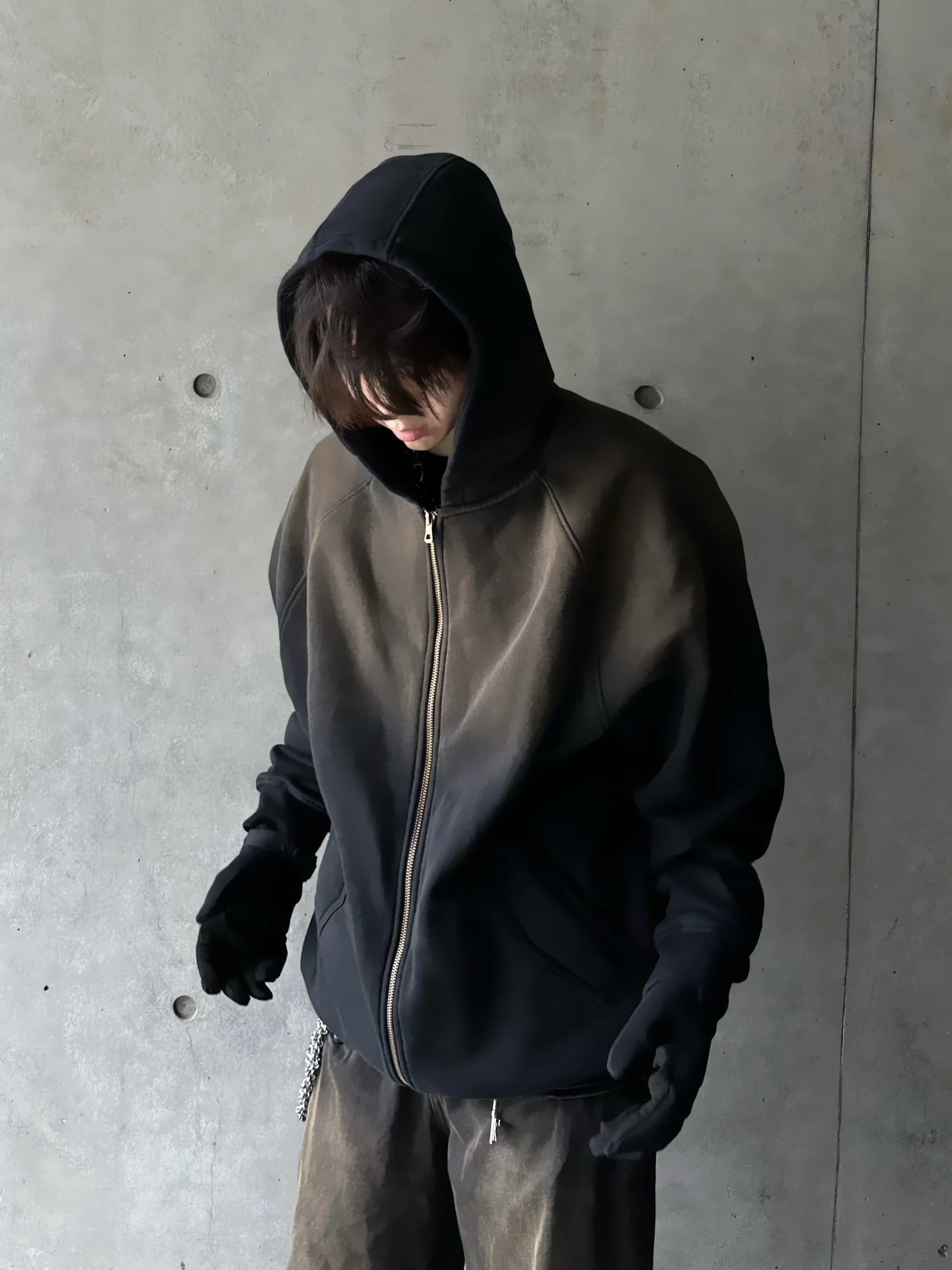 Designer Is Old Heavy Craftsmanship Washing Gradient High Gram High Gram Heavy Plus Hooded Loose Warm Sweater Hip -hop Jacket