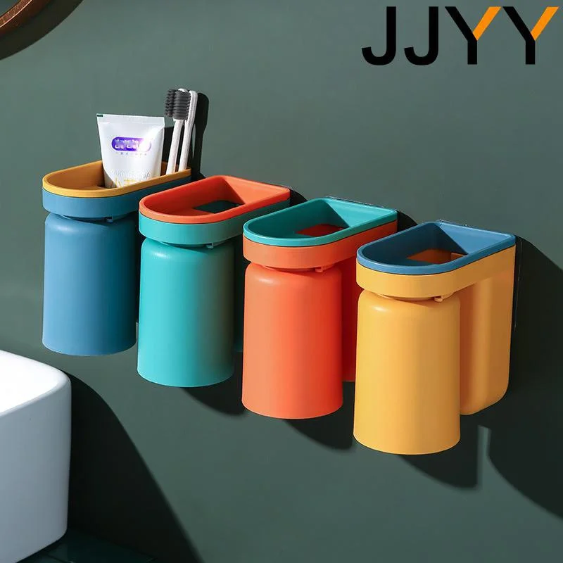 JJYY Multifunction Waterproof Wall Mount Toothbrush Holder Wall Mount Toothbrush Holder with Cup Bathroom Accessories Tool