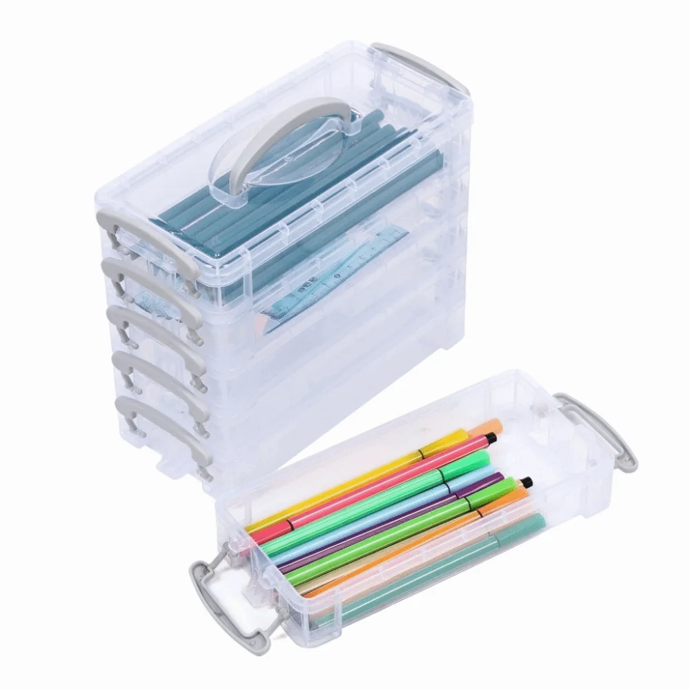 Plastic Material Watercolor Stationery Organizer Multi Layer Transparent Color Pen Storage Box Multi-function Stackable