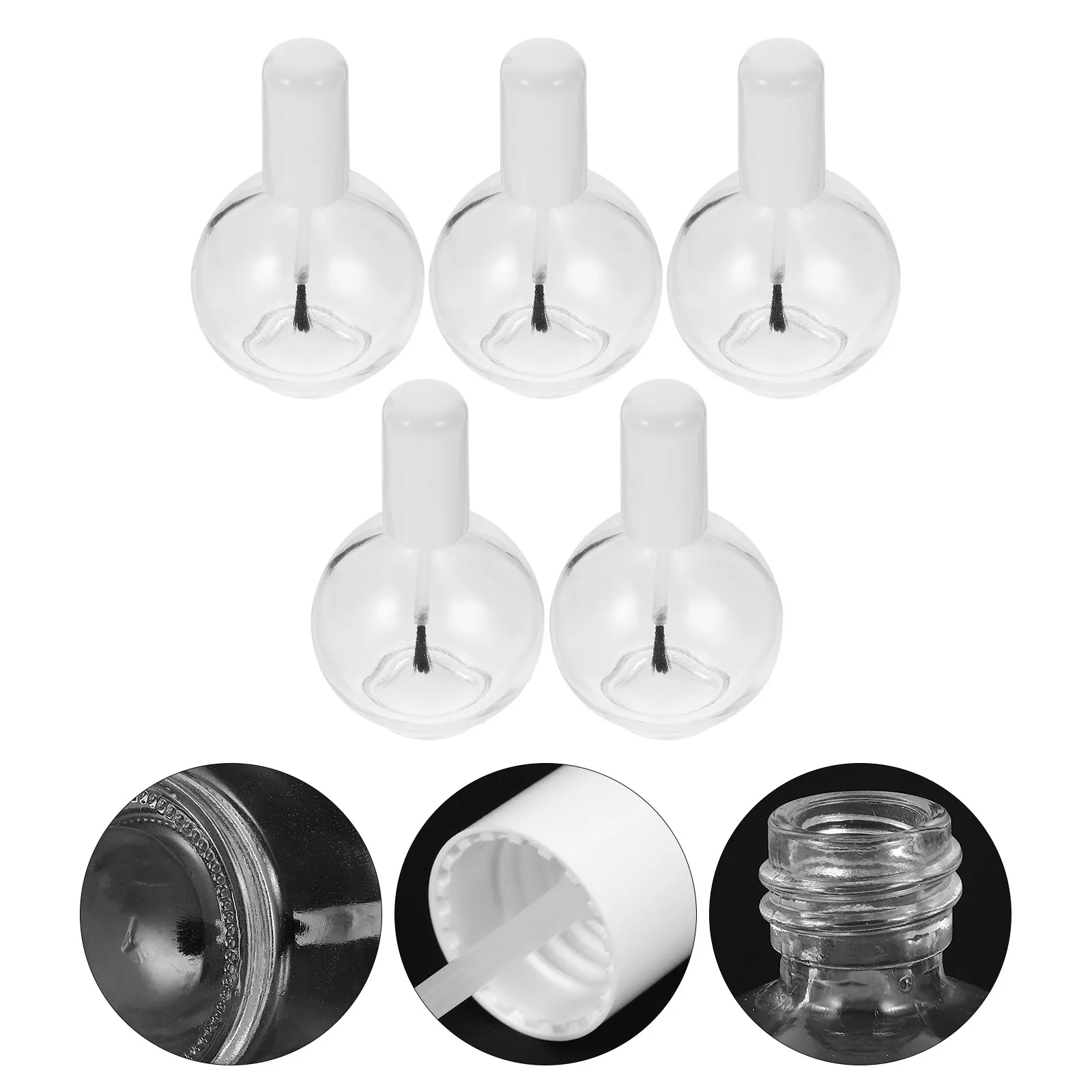 

5 шт. стеклянных флаконов для лака для ногтей, пустые, многоразовые, маленькие, с кисточкой, удобные, портативные, для профессионалов