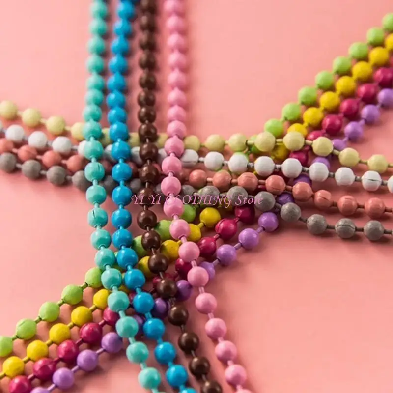 N5KF Pack of 100 Durable Enamel Coated Beaded Chain Colorful Beads Chain for Jewelry Making DIY Crafters Gift Keychain Decor
