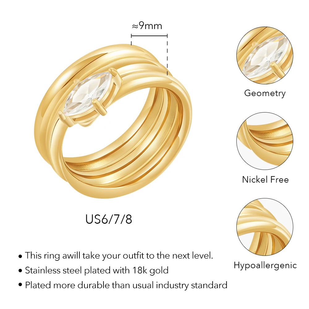 ENFASHION Anillos Geometry Ring With Zircon For Women's Stainless Steel Gold Color Rings Street Fashion Birthday Jewerly R244219