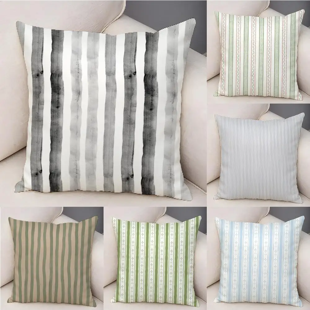 Fashion Minimal Stripes Pillow Case Natural Linen Organic Fabric Double-Sided Printing Sofa Home Decor Gift Pillow Case
