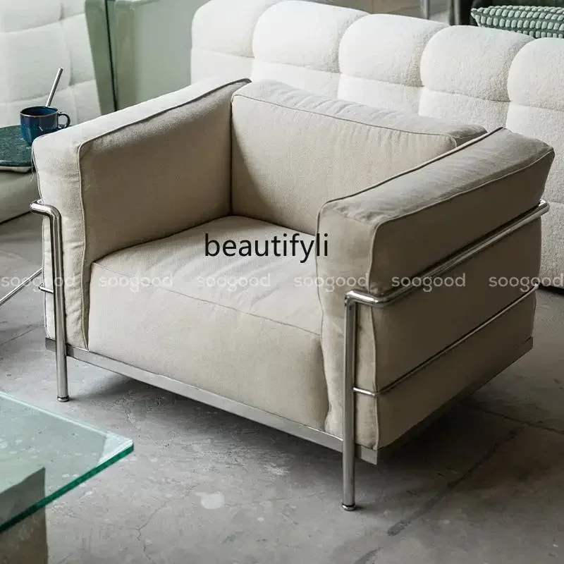 

FALiving room retro French medium and ancient style single casual linen leather sofa designer