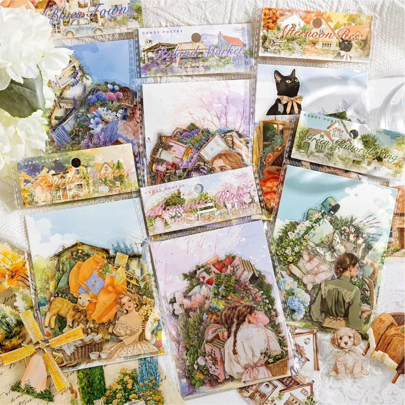 1pack/3pack Landscape Handbook Decorative Handmade Material PET Series Field Life Stickers Pack Garden Life Scenes 177*103mm