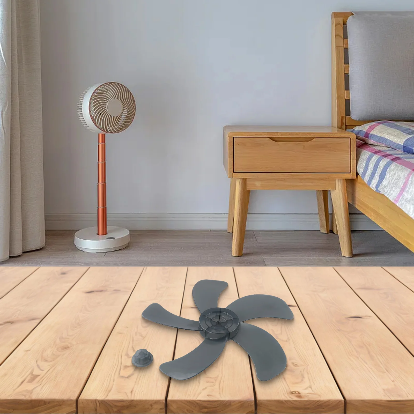 16Inch Gray Household Fan Blade Five Leaves With Nut Cover For Pedestal Fan Table Plastic Five Leaves Fan Blade