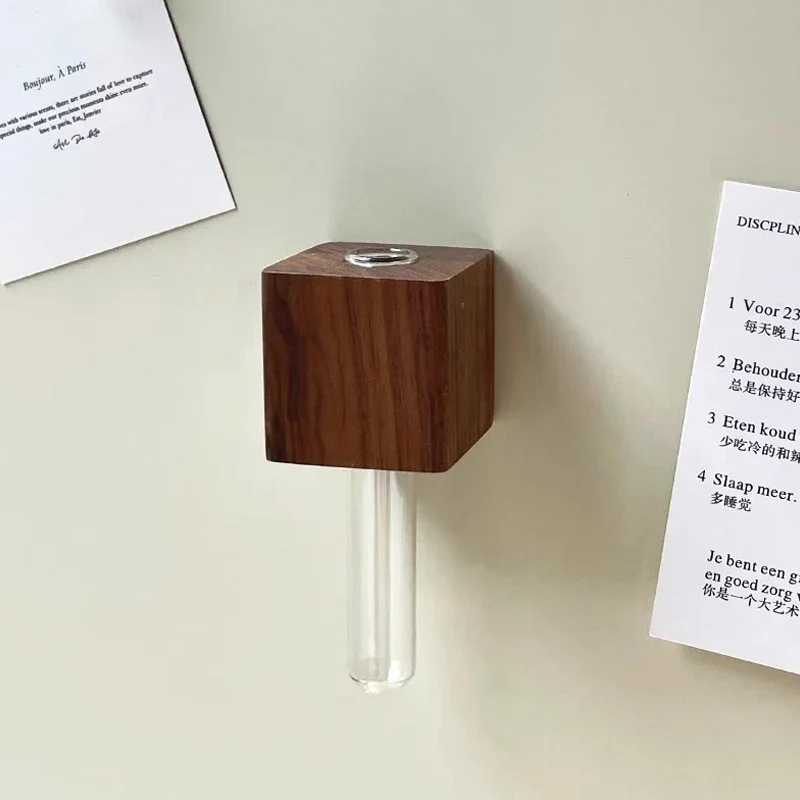 1 stks Houten Magnetische Reageerbuis Vaas Koelkast Magneet DIY Bloemstuk Simulatie Bloemenvaas Thuis Keuken Decoratie