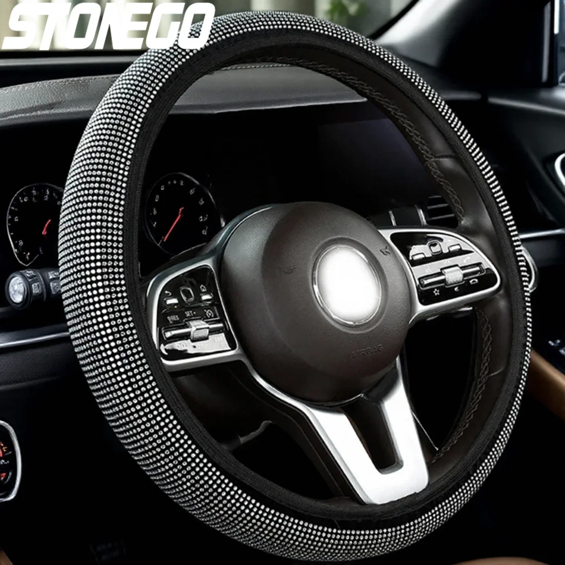 

Блестящий чехол на руль с кристаллами и стразами для женщин и девушек, дышащий, противоскользящий, для автомобиля и внедорожника