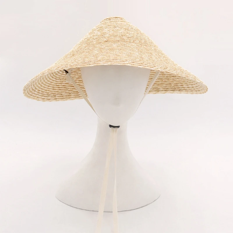 Traditional Chinese Straw Cone Hat Asian Oriental Bucket Hat Garden Fishing Necessity Rice Farmer Hat for Adults Kids Traveling