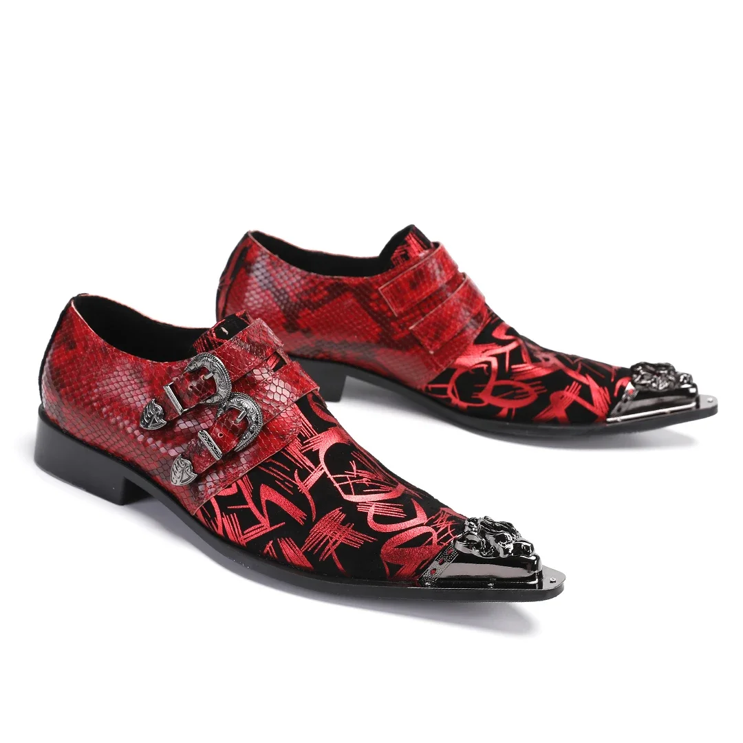 Fashion Red Print Wedding Party Dress Shoes Elegant Business Birthday Ball Shoes Real Leather Men Plus Size Slip on Oxford Shoes