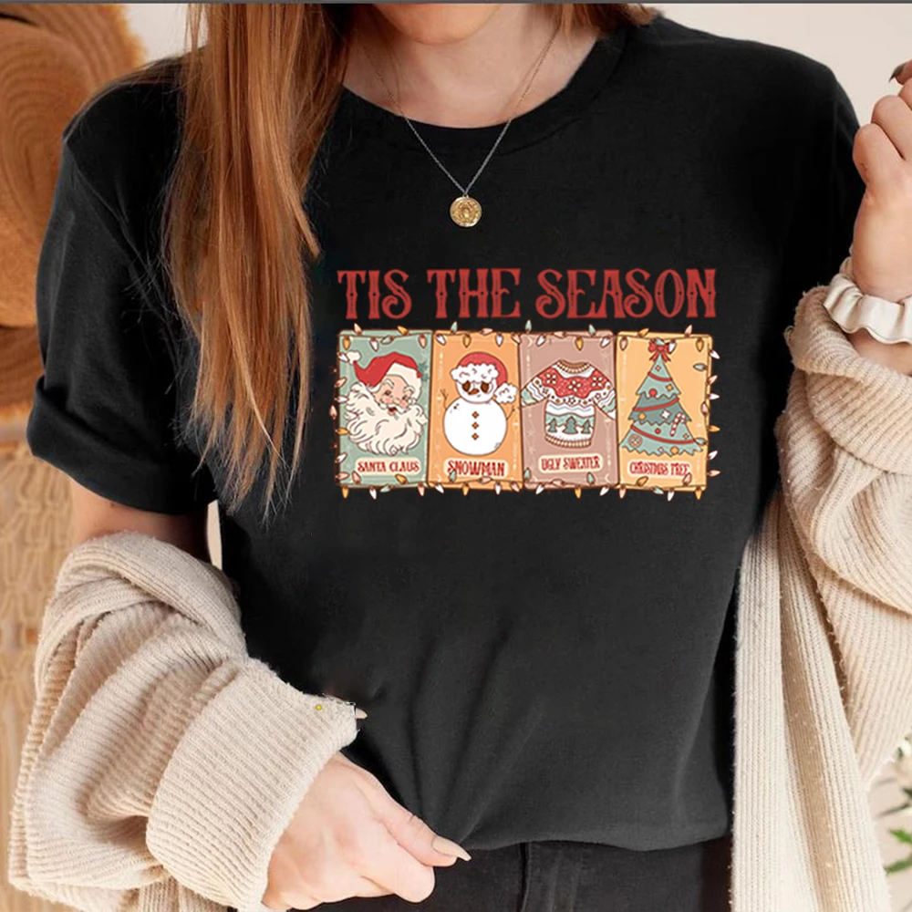 Retro tis die Saison T-Shirts Tarot Vintage Santa Claus T-Shirt groovy Weihnachten Grafik T-Shirt Frohe Weihnachten Kawaii Kleidung